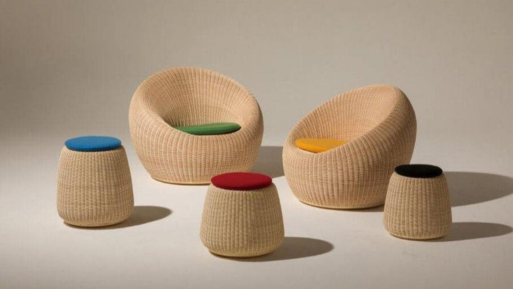 YMK nagaoka_Rattan Rounge Chair and Stool