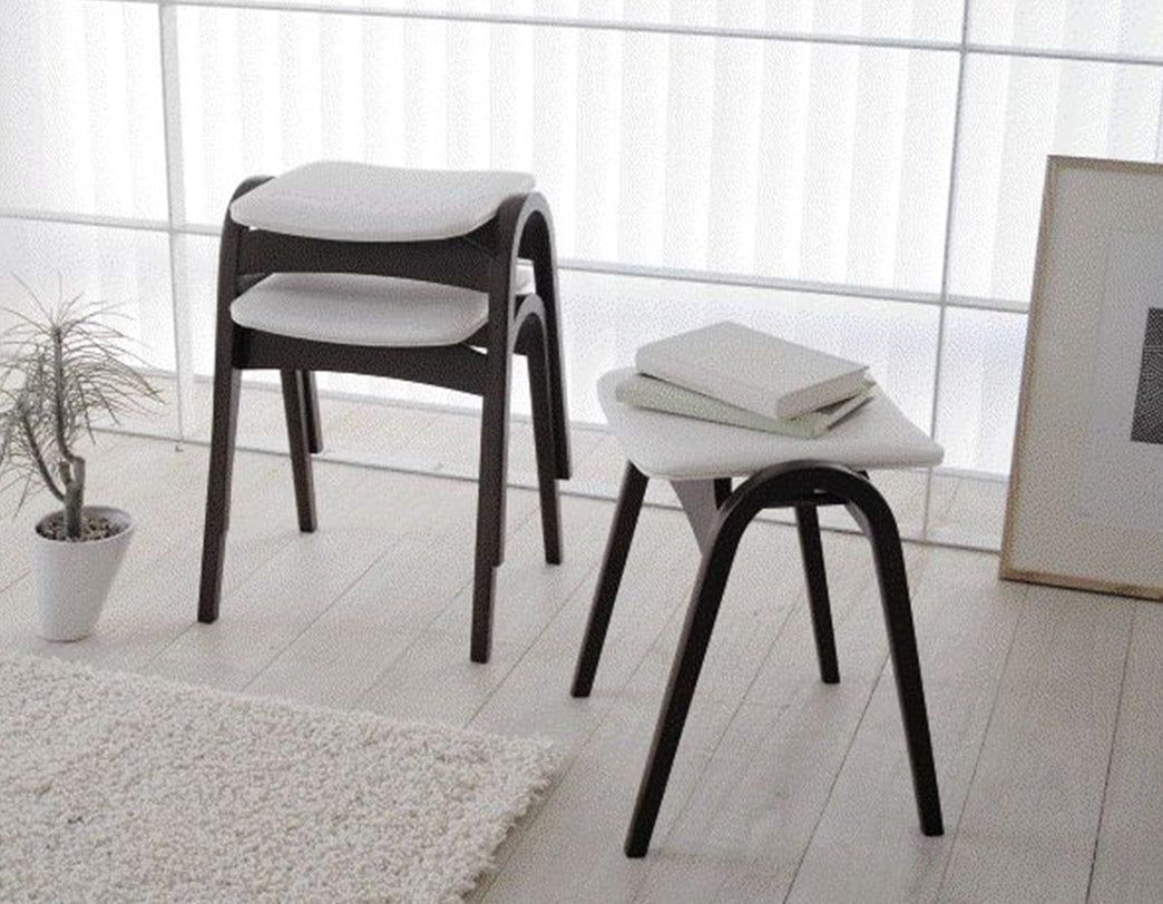 Good Design Award-winning bentwood stacking stool by Isamu Kenmochi