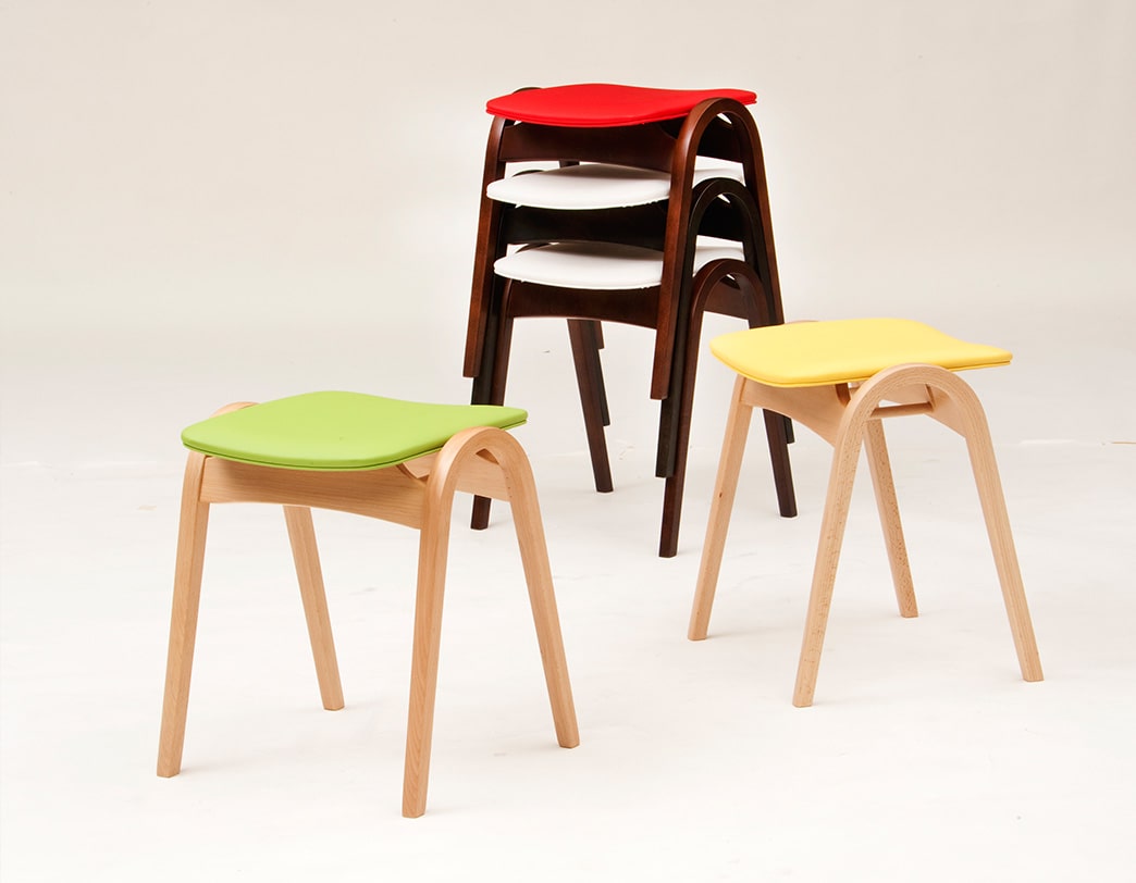 Good Design Award-winning bentwood stacking stool by Isamu Kenmochi