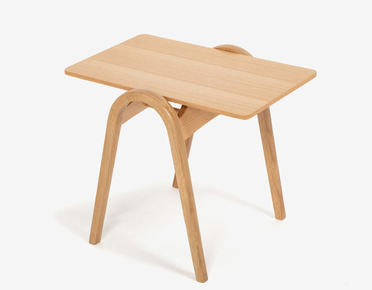 Redesigned tea table based on Isamu Kenmochi's Stool No.202, featuring bentwood construction and hand-finished beech wood surface