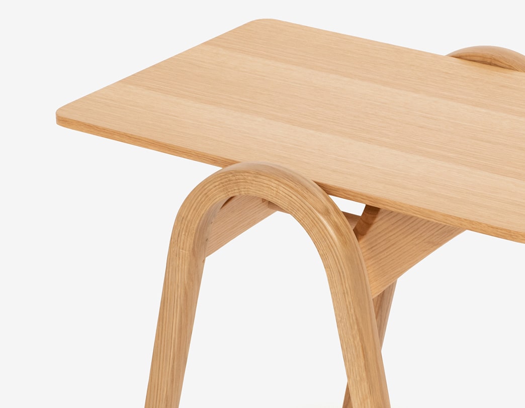 Redesigned tea table based on Isamu Kenmochi's Stool No.202, featuring bentwood construction and hand-finished beech wood surface