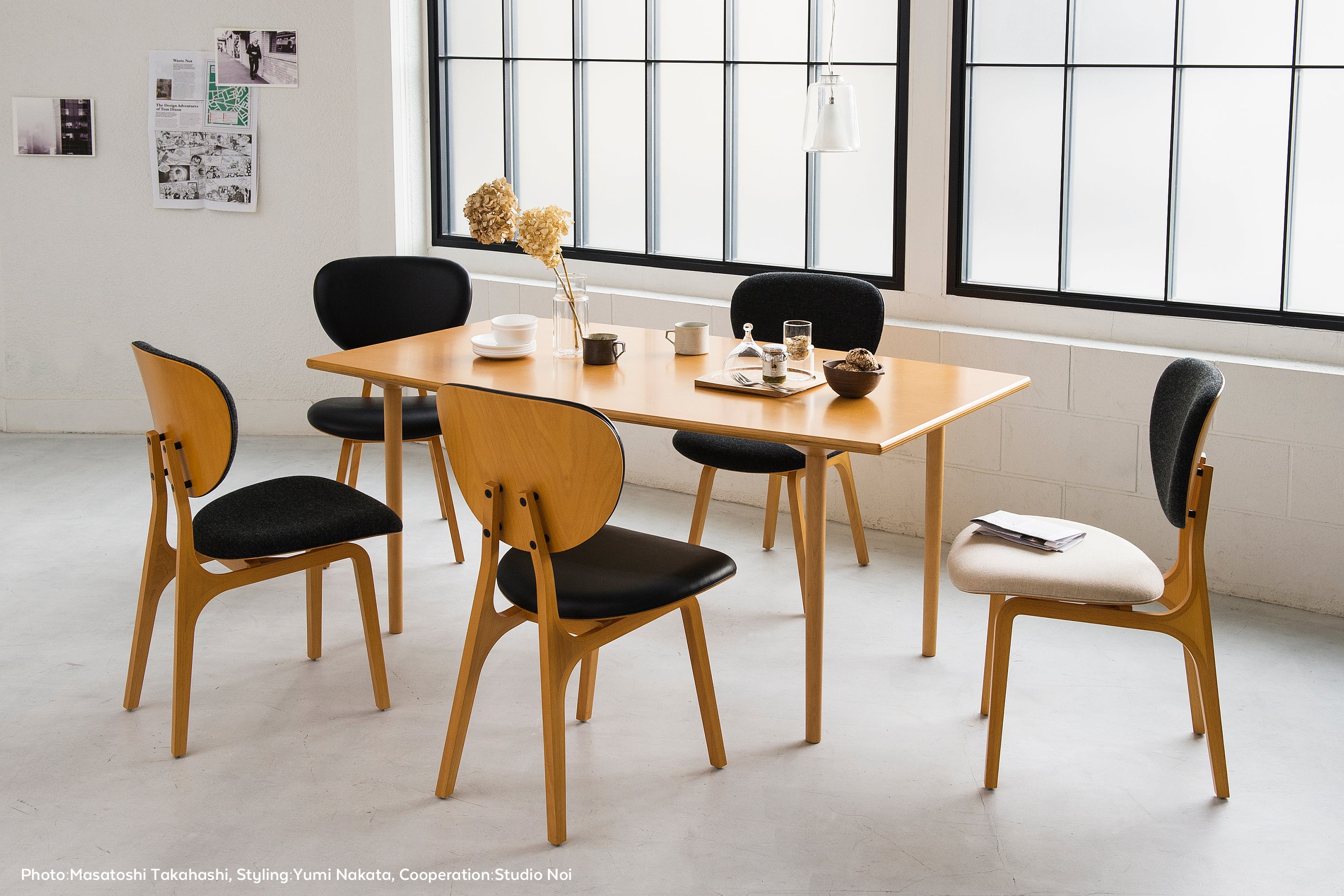 Persimmon chair and dining table set designed by Daisaku Choh