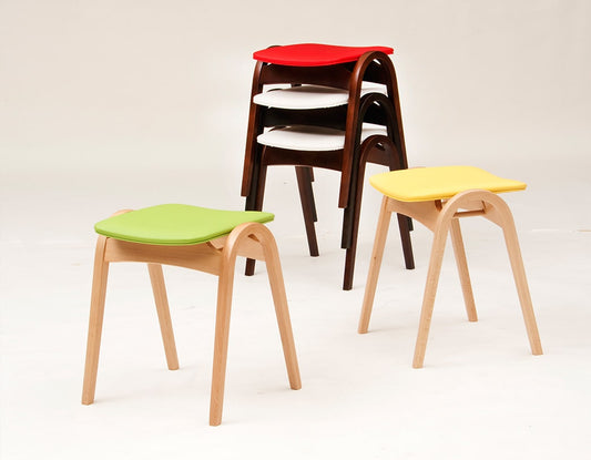 Good Design Award-winning bentwood stacking stool by Isamu Kenmochi