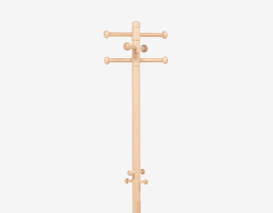 Solid beech wood hanger rack with adjustable feet designed by Isamu Kenmochi