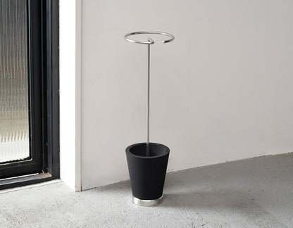 Sustainable umbrella stand made of stainless steel and recycled resin