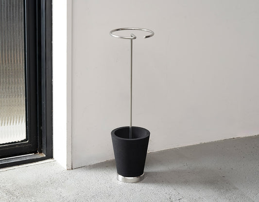 Sustainable umbrella stand made of stainless steel and recycled resin