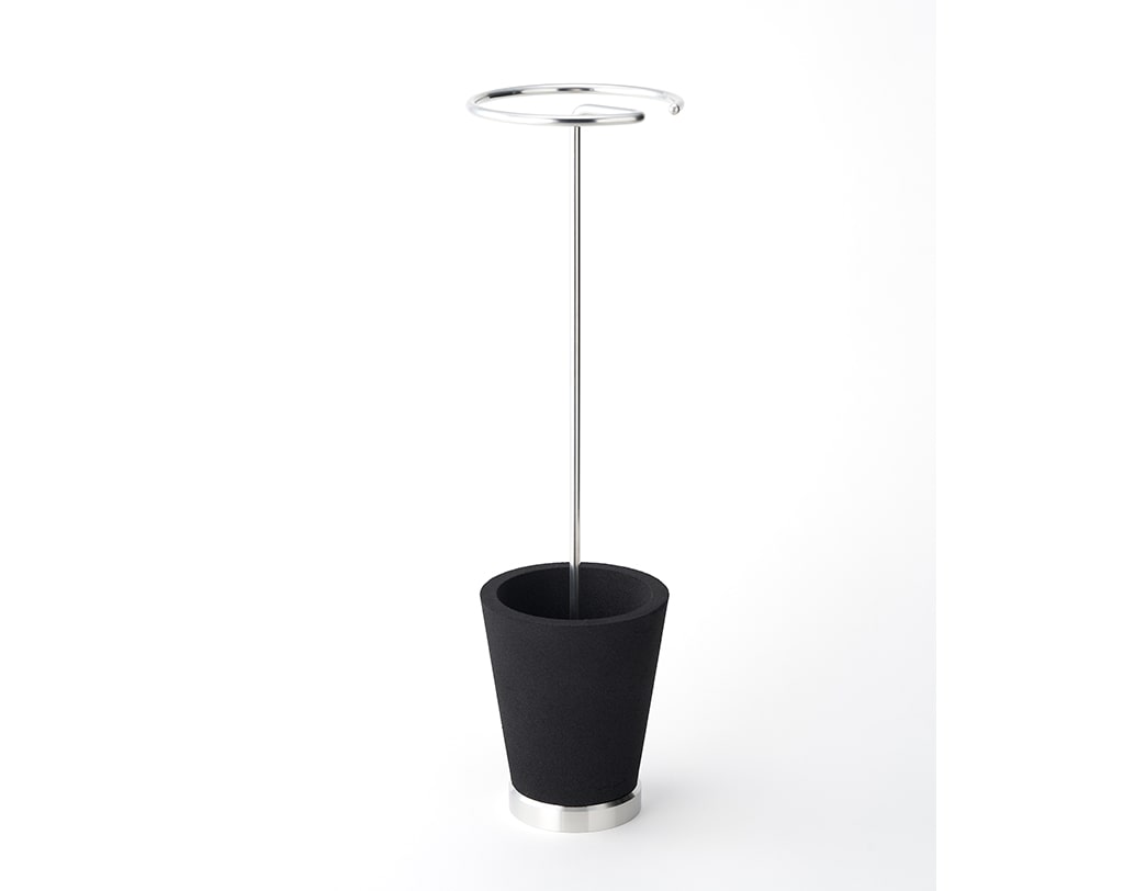 Sustainable umbrella stand made of stainless steel and recycled resin